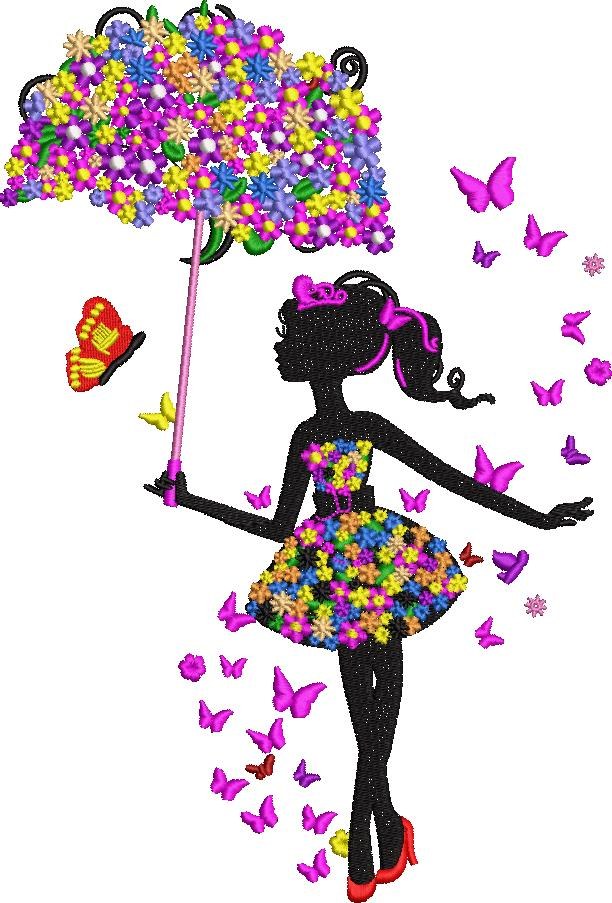 Butterfly Floral Girl with Umbrella