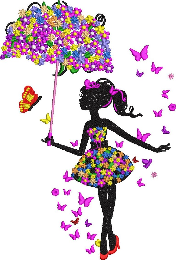 Butterfly Floral Girl with Umbrella