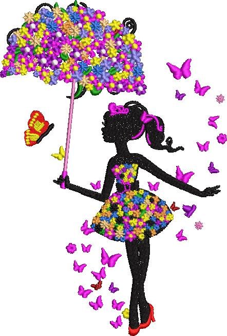 Butterfly Floral Girl with Umbrella