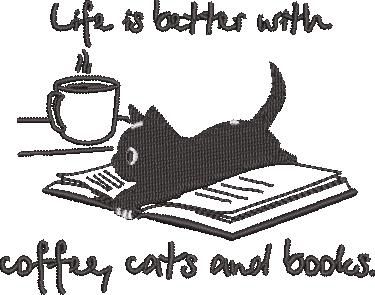 Coffee, Cats and Books Embroidery Pattern 