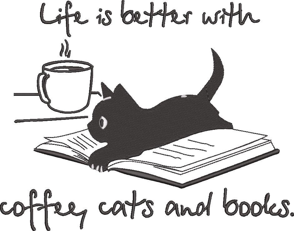 Coffee, Cats and Books Embroidery Pattern 