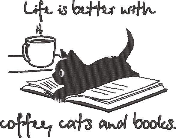 Coffee, Cats and Books Embroidery Pattern 